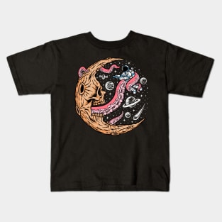 Astronaut Battling a Dead Crescent Moon with Tentacles Kids T-Shirt